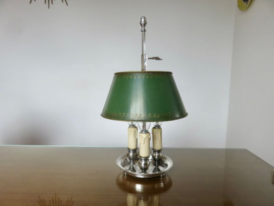 Image 1 of Antique French bouillotte lamp in chromed bronze and lacquered sheet metal, 1930