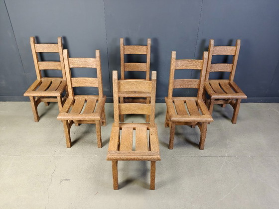 Image 1 of Brutalistische Esszimmerstühle aus Eiche, 1960er Jahre