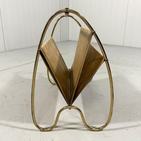 Image 1 of Brass & Rattan Magazine Holder 1950's