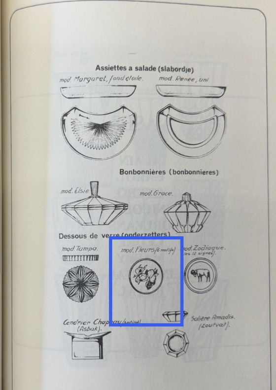 Image 1 of Coffret de 6 sous-verres en cristal Val Saint Lambert « Fleurs » – Motifs floraux – Style années 1950 – En boîte