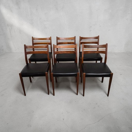 Set van 6 teakhouten eetkamerstoelen uit het midden van de 20e eeuw, model Habeo, Deens design uit de jaren 60.