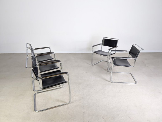 Image 1 of Set van 5 Thonet S34 Midcentury Cantilever stoelen Mart Stam Leer