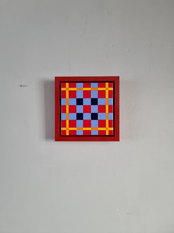 Image 1 of Frances Eckhardt - 24x24 cm handmade graphic artwork check tartan design modern painting no. 5