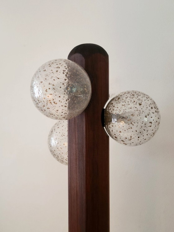 Hustadt Leuchten Brutalist floor lamp with three glass spheres, Table lamps, Wood, Brown, Vintage (photo 4 of 11)