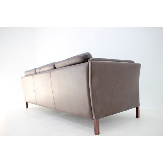 Image 1 of Vintage 3 seater sofa in brown leather, Denmark 1970