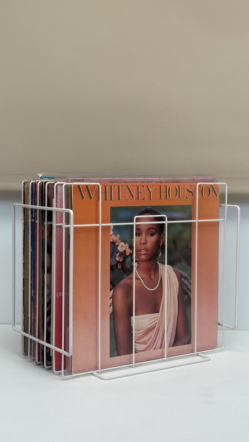 Soporte para discos de vinilo vintage / atril para discos de acero blanco