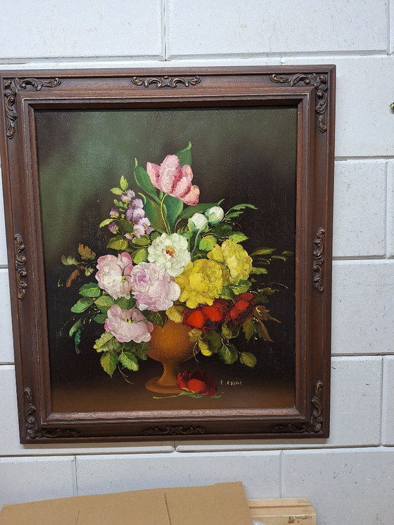 Nature Morte aux Fleurs – R. Rosini, Peintures et dessins, Wood, Canvas (photo 2 of 20)