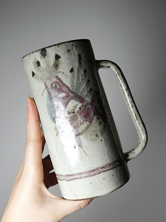 Image 1 of Large vintage Le Mûrier Gustave Reynaud Vallauris beer mug from the 1960s