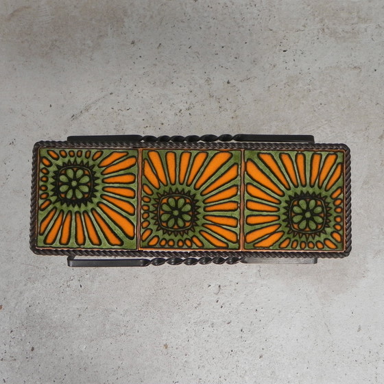 Image 1 of Vintage Newspaper Rack, Magazine Rack, Table With 3 Tiles