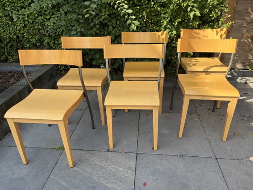 6 Vintage IKEA Nordisk Tina Christensen chairs from the 90s – eetkamerstoelen, Metal, Wood
