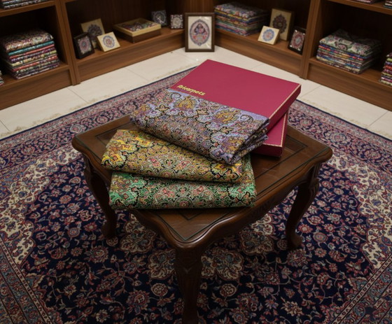 Image 1 of Oriental Handmade Tablecloth, Very Finely Crafted from Silk Threads, 100 x 100 cm