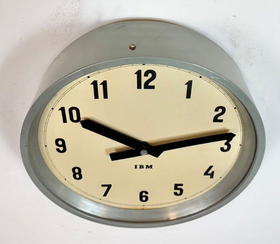 Image 1 of Grey Industrial Factory Wall Clock from IBM, 1950s