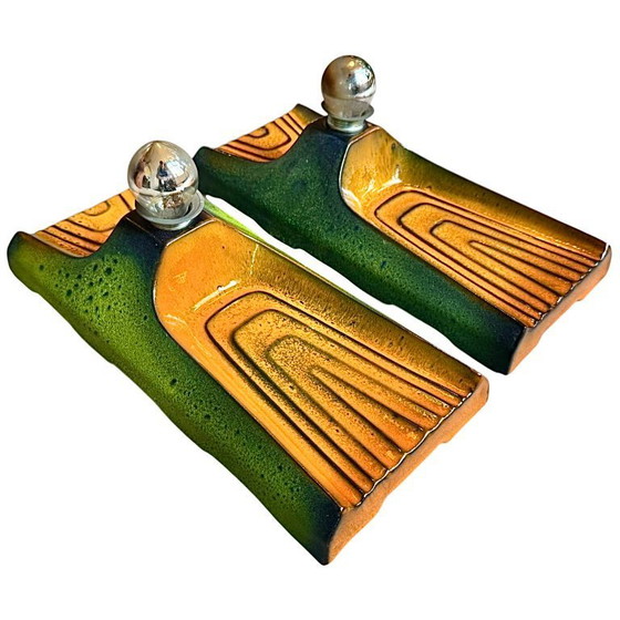 Image 1 of Vintage Set of Ceramic Wall Lamps Light Orange & Green Hustadt Leuchten, Germany 1960