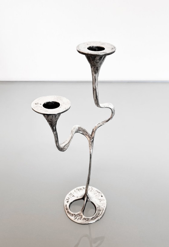 Image 1 of Raro candeliere dal design brutalista placcato in argento di Kurt Jesch.