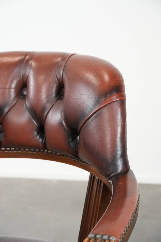 Image 1 of Chaise de bureau/salle à manger/d'appoint Chesterfield en cuir de vachette marron foncé, style anglais