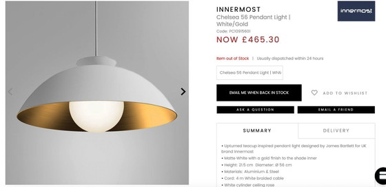 Image 1 of Innermost Chelsea 56 hanglamp wit/goud, nieuw, verzegeld, adviesprijs £465