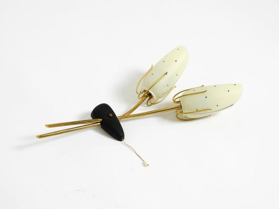 Image 1 of Wunderschöne, extrem seltene Messingwandlampe aus der Mitte des 20. Jahrhunderts mit bemalten Glasschirmen