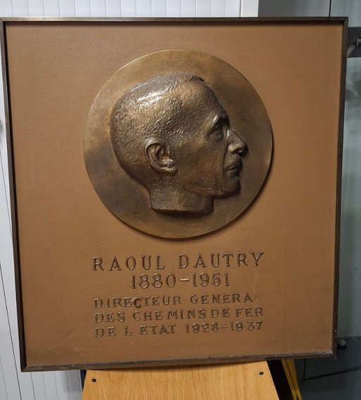 Placa de bronce firmada por Séraphin GILLY - Tema ferroviario – beeldhouwkunst, Bronze