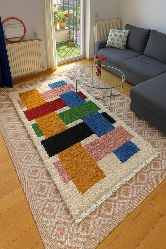 Alfombra de pasillo tradicional con estampado colorido, hecha a medida, 75/300 cm – Aime Té, Wool (photo 3 of 9)