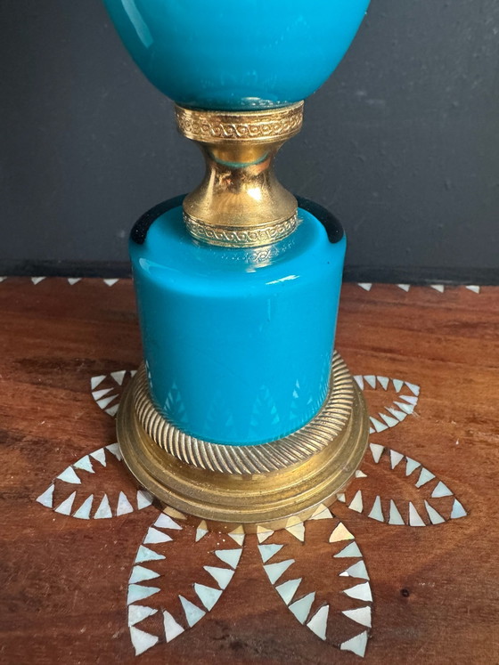 Lampe opaline turquoise laiton années 60, Verre (photo 8 sur 13)