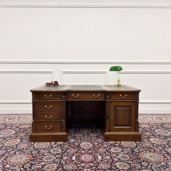Classic English Chesterfield Desk with Modesty Panel – Leather, Wood (photo 2 of 21)