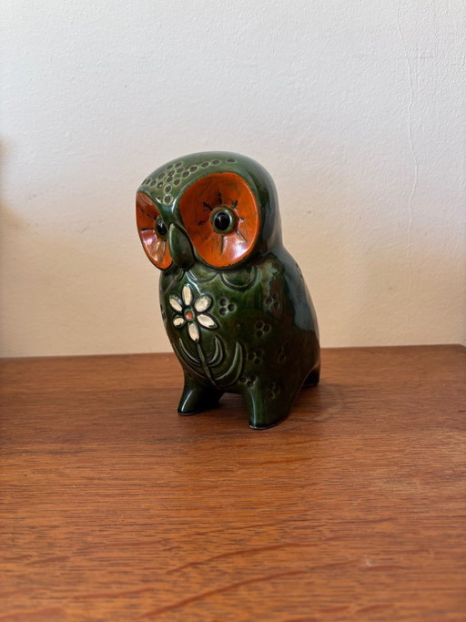 Grote vintage spaarpot met uil van Jema Holland, 20 cm, glanzend keramiek, jaren 70.