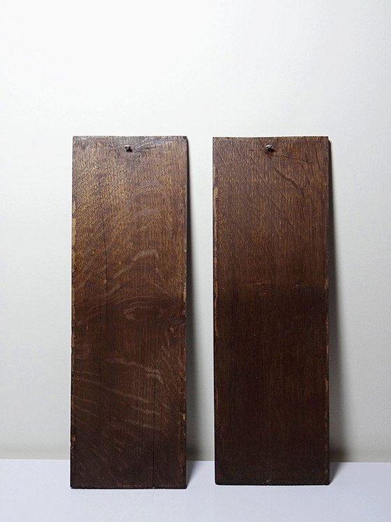 Image 1 of Par de paneles decorativos de pared antiguos de madera tallada del siglo XIX.
