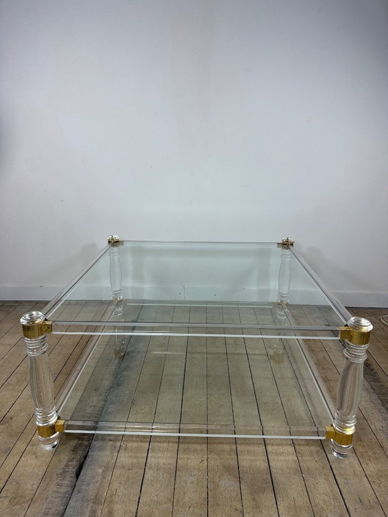 Image 1 of Tavolino da caffè Hollywood Regency in altuglass e vetro, anni '70