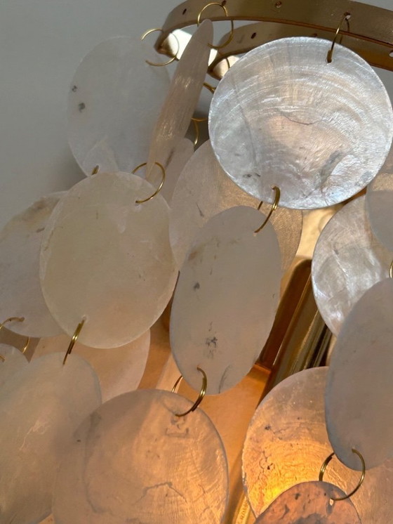 Image 1 of Set of 2 Capiz Shell Wall Lights Pearl Opaline Gold Frame