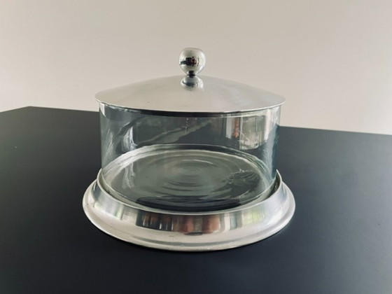 Image 1 of Vintage voorraadpot met aluminium deksel en glazen cilinder
