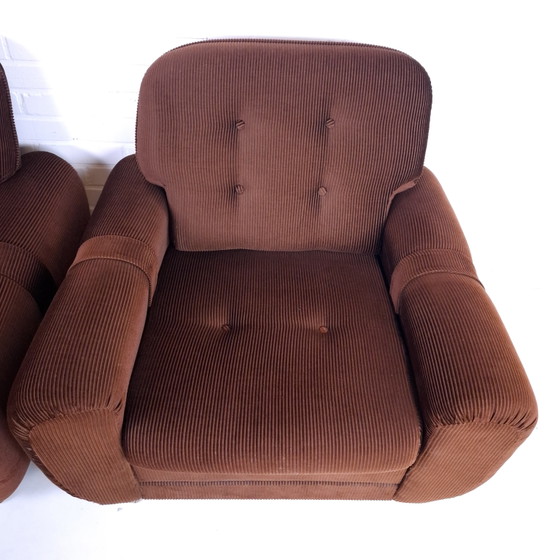 2x Vintage Relax Fauteuil Bruin Corduroy Jaren 70 – Textile (photo 5 of 9)