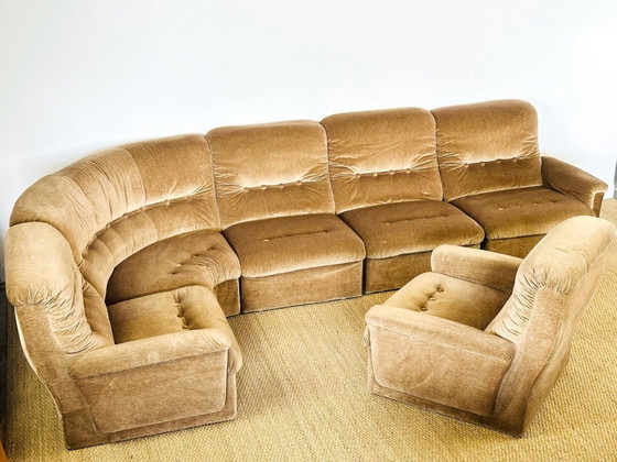 Image 1 of Modular Sofas and Vintage Velvet Armchair, 1960s, Set of 6