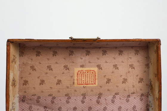 Image 1 of Vintage brown leather suitcase with copper details, China 1900s