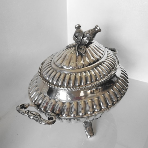 Solid .925 Sterling Silver Gadrooned Tureen – Alfredo Montejo Style – c. 1940-1960 – Table accessories (photo 5 of 14)