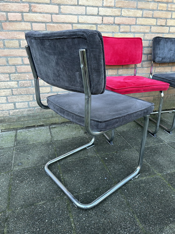 Image 1 of 4 Ribbed Fabric Chairs with Chrome Tubular Frame