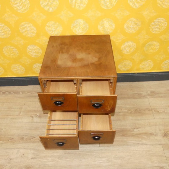 Image 1 of vintage nachtkastje/bijzettafeltje : omgebouwd archiefkastje met haarspeldpoten 4 lades retro industriële stijl