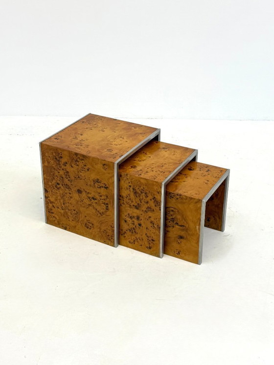 Image 1 of Set of three Tommaso Barbi mid-century modern root wood side tables