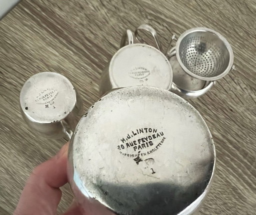 Servizio da tè Linton Paris da 4 pezzi per una persona (egoista), metallo argentato con punzone