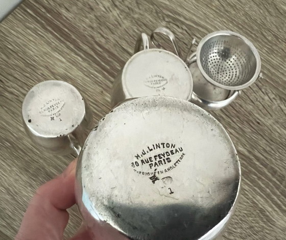 Image 1 of Servizio da tè Linton Paris da 4 pezzi per una persona (egoista), metallo argentato con punzone