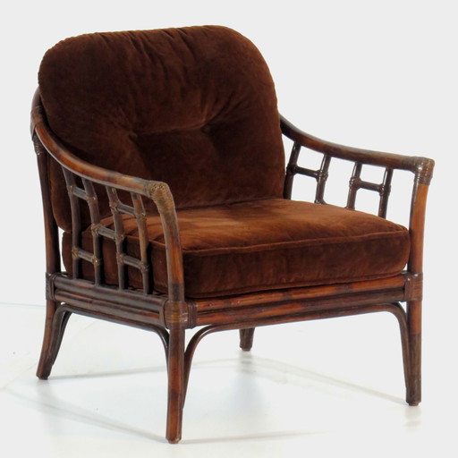 Vintage bamboo rattan lounge armchair
