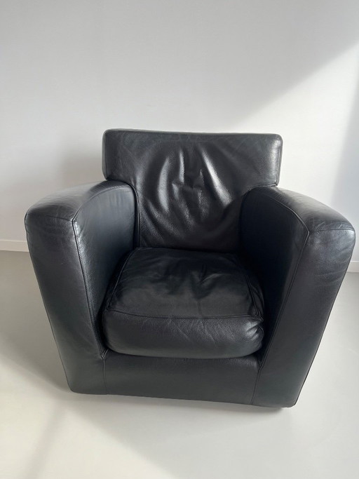 Set van 3 Gerard van den Berg “Label Barzoi” fauteuils in zwart Bald Sprang leer