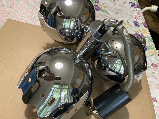 Image 1 of Chrome-plated Metal Hanging Lamp, Italian Work, 70s, Flower Shape, Interior, Orange, Attributed to Goffredo Reggiani