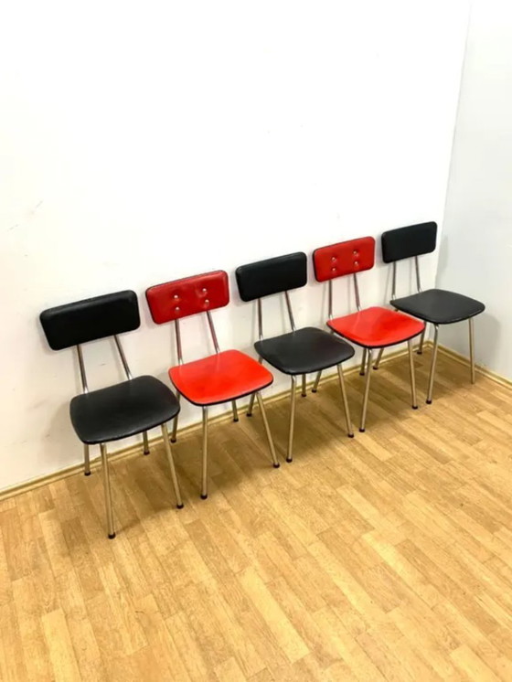 Image 1 of Set of 5 Retro Chairs, 1970s, Czechoslovakia (Chrome & Leatherette)