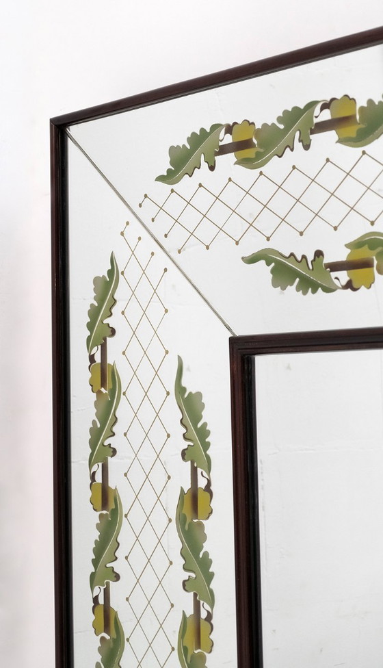 Image 1 of Luigi Brusotti Mid-Century Modern Italian Decorated Mirror, 1940s