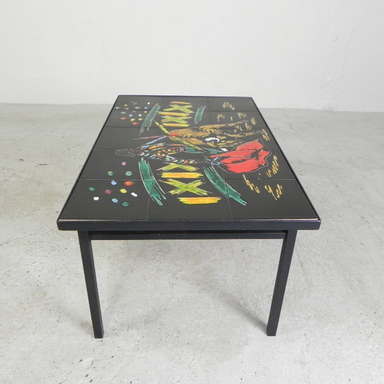 Image 1 of Tavolo vintage in piastrelle con immagine di corrida, anni '50