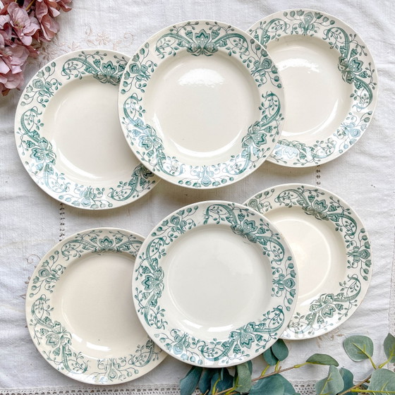 Set di 6 Piatti Fondi Antichi Ironstone "Figuig" – Longchamp XIX Secolo – Stoviglie, Vintage (photo 2 of 9)