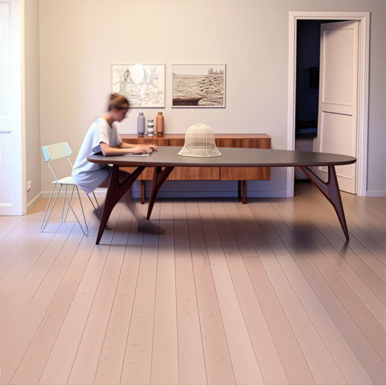 Image 1 of Luxury Ted ONE Dining Table 240x120 Grey Laminate & Solid Sapelli Mahogany Custom Made Italy