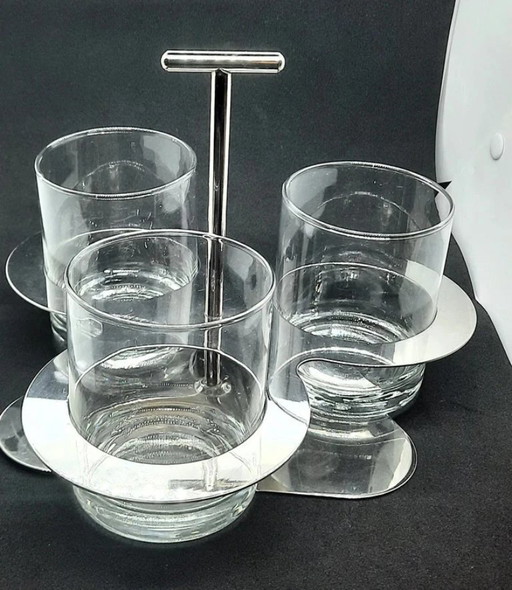 Juego de bebidas de lujo vintage Cilio Germany de 3 vasos con soporte de acero inoxidable