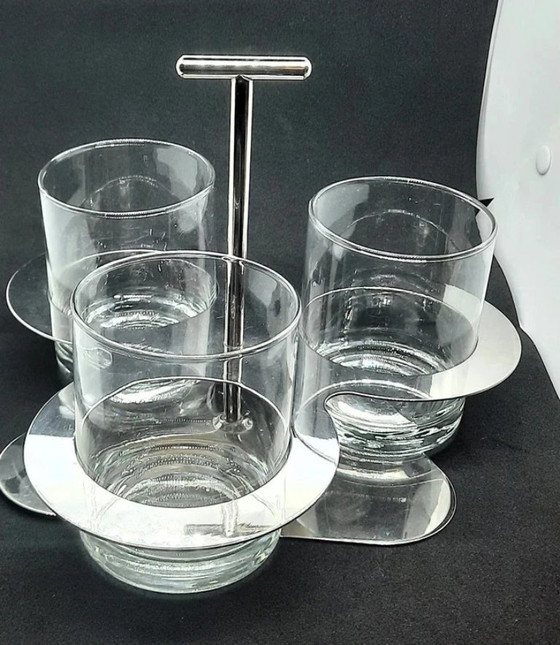 Image 1 of vintage Cilio Germany luxe dranken set 3 glazen met RVS houder