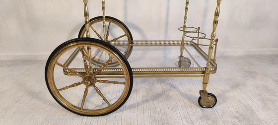 Image 1 of 😍✨ Prachtige serveerwagen op wielen van messing en glas van Maison Baguès - Hollywood Regency, jaren 50 ✨😍